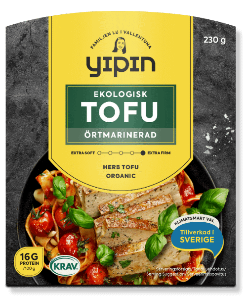 Bilden visar 230g Yipin örtmarinerad tofu, en marinerad tofu. Ekologisk.