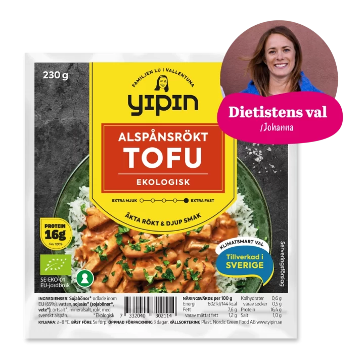 Bilden visar Yipin alspånsrökt tofu, rekommenderad av Dietistens val