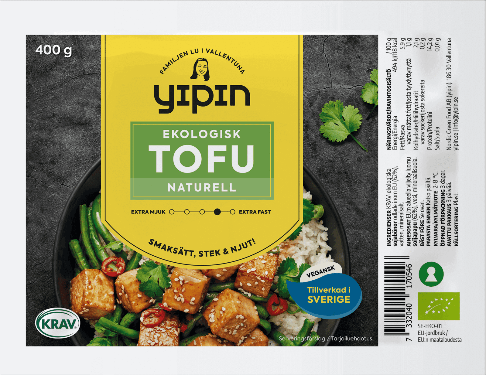 Bilden visar Yipin fast tofu naturell (400 g), ekologisk