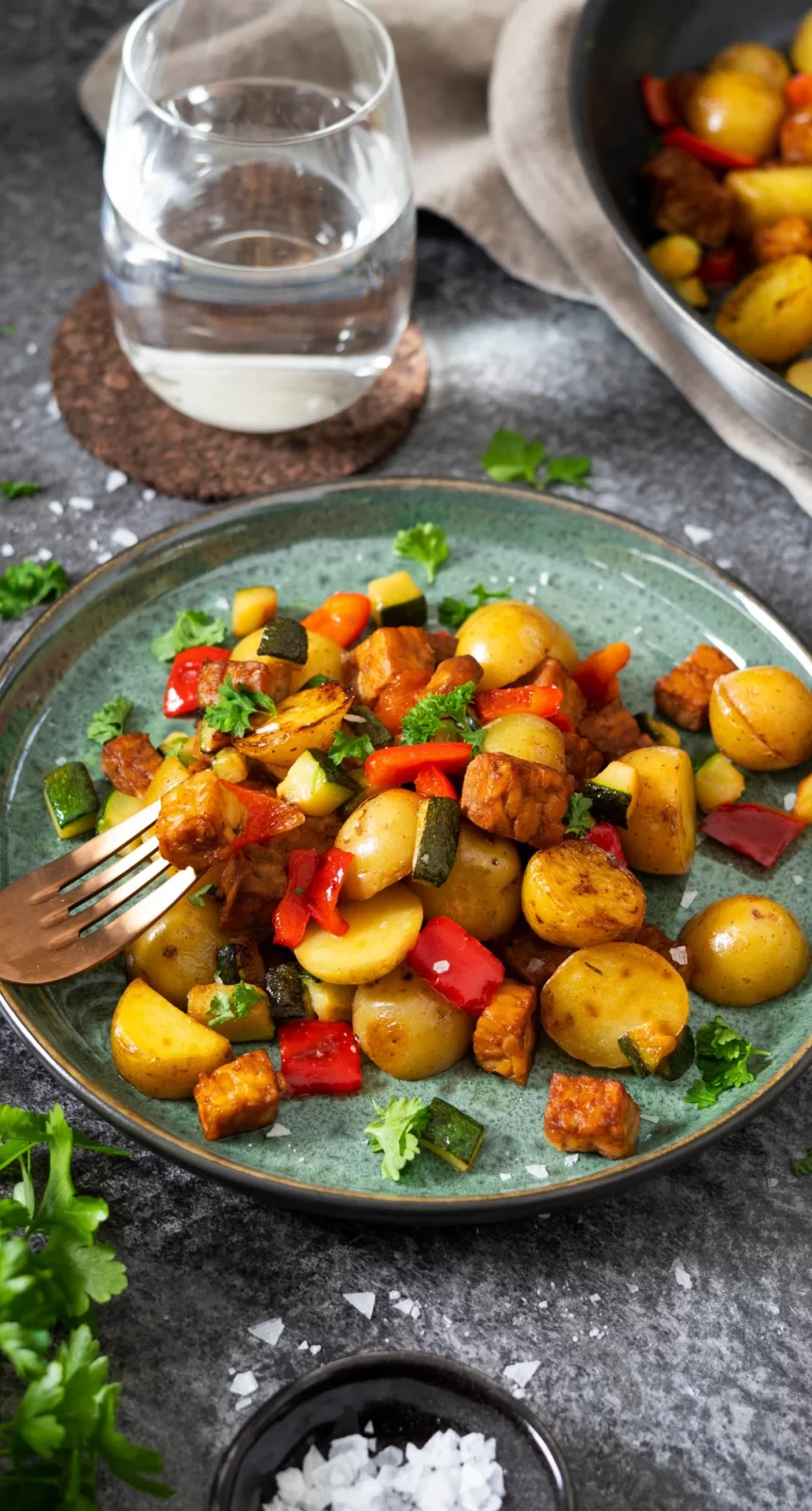 Bilden visar en vegopytt med tempeh