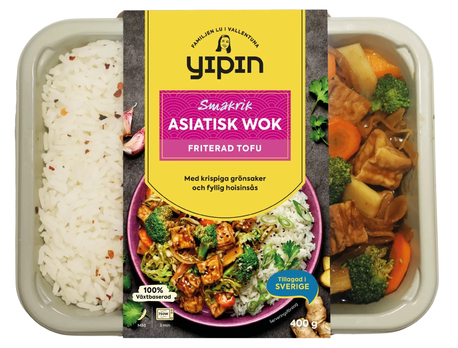 Bilden visar Yipin färdigrätt Asiatisk wok med friterad tofu