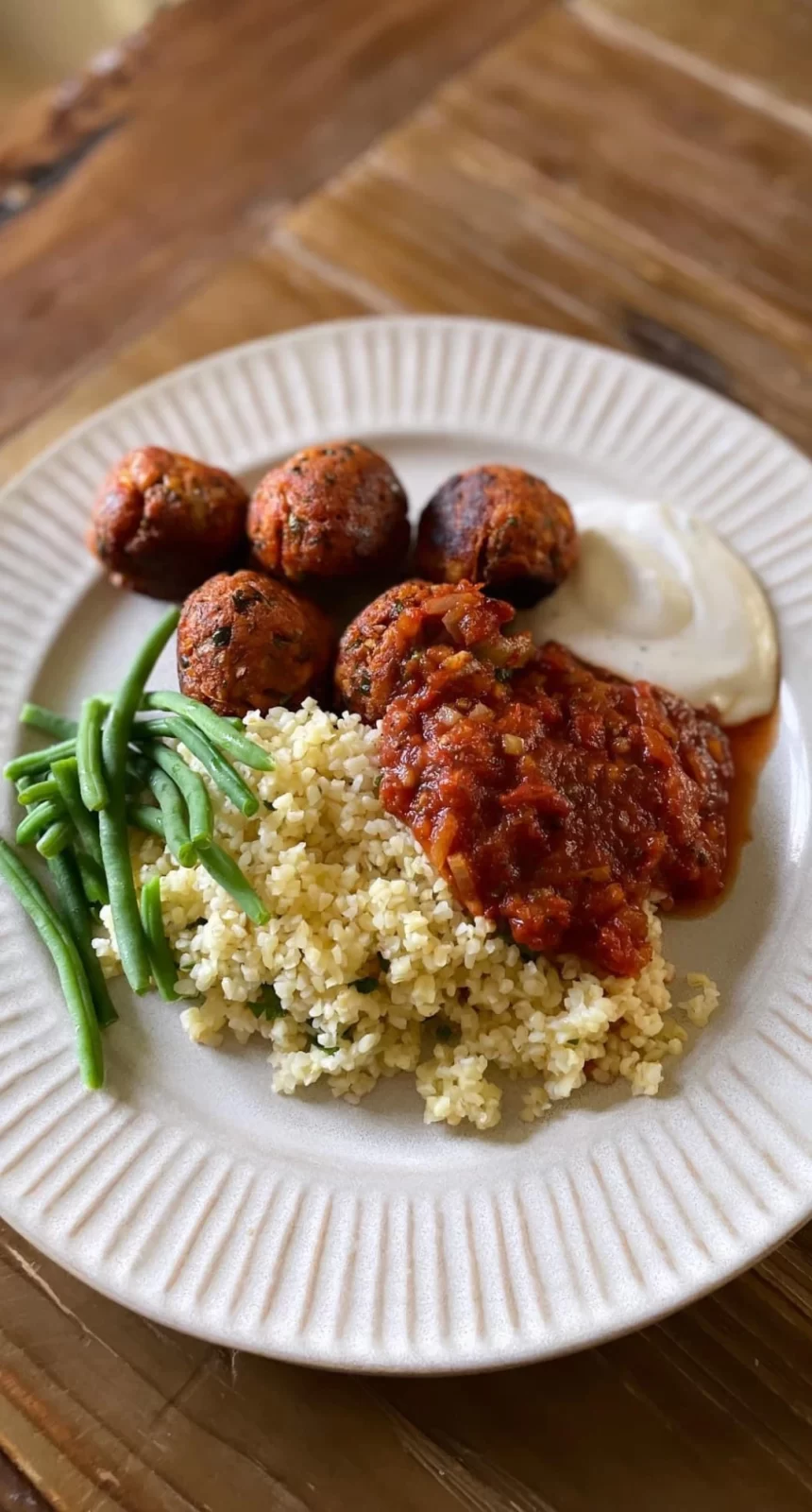 Vegetariska köttbullar med salsa och citronsås