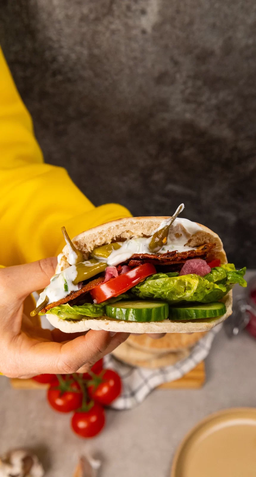 Bilden visar recept på vegetarisk gyros