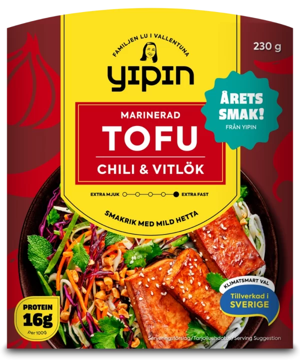 Bilden visar Yipin marinerad tofu i chili och vitlök