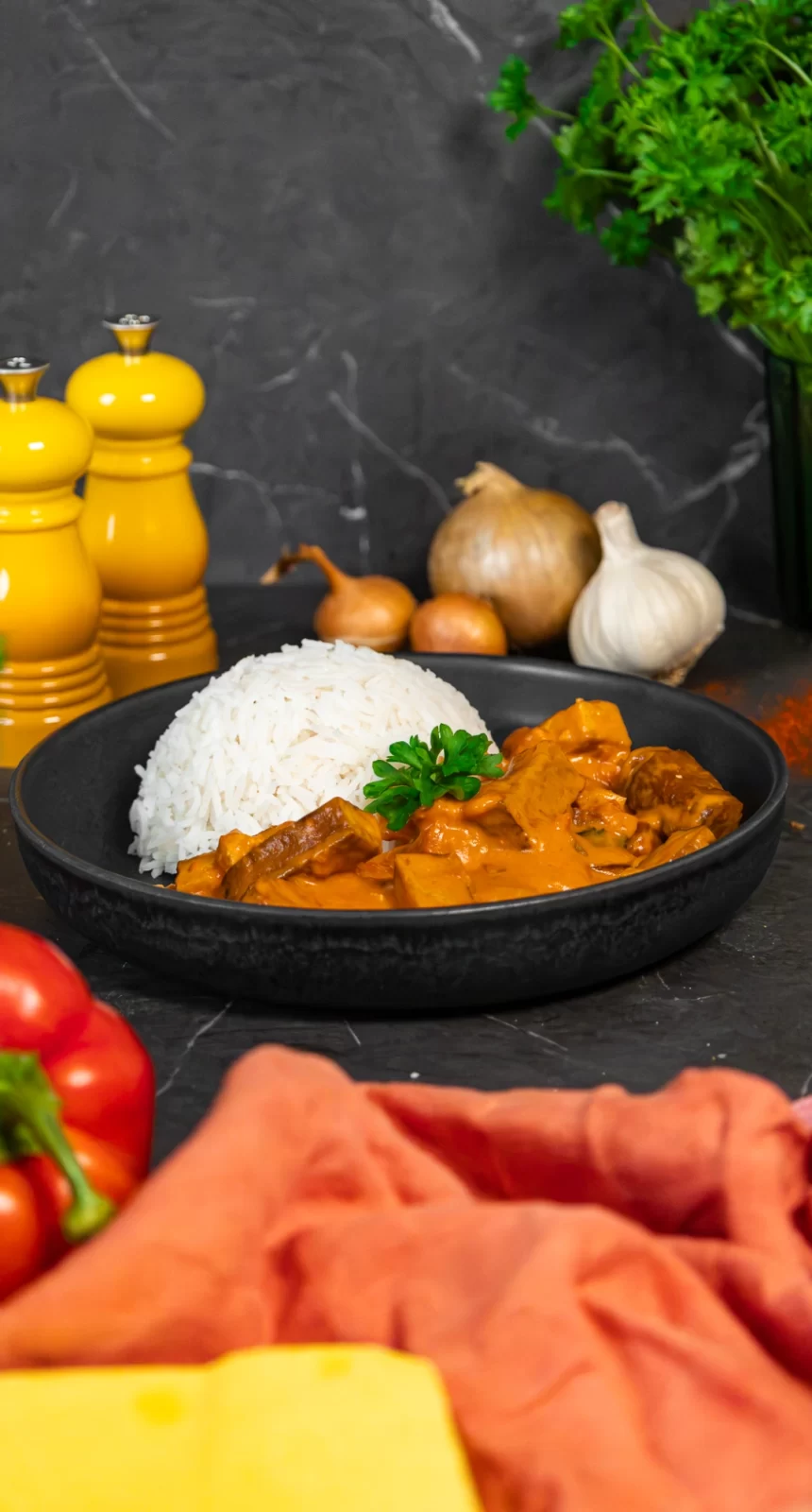 Bilden visar recept på vegetarisk stroganoff